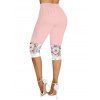 Legging Capri Moulant Décontracté Fleuri Imprimé à Taille Elastique - Rose clair S | US 4