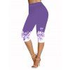 Legging Capri Moulant Décontracté Fleuri Imprimé à Taille Elastique - Pourpre XXL | US 14