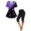 T-shirt Papillon Brillant Imprimé à Taille Elastique et Legging Capri - Noir S | US 4