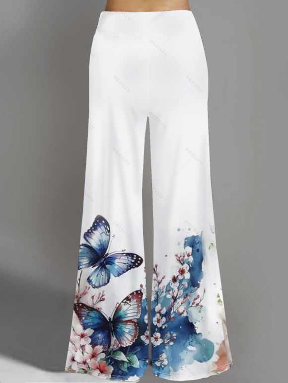 Pantalon large à imprimé pieuvre, taille élastique, pantalon long décontracté - Bleu S | US 4