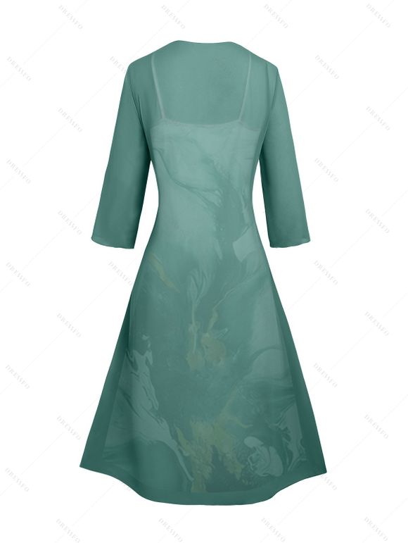 Combinaison Teintée Imprimée Ouverte en Avant à Manches Transparentes et Robe à Bretelle - Blanc L | US 8-10