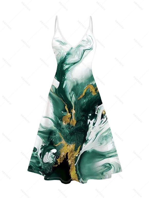 Combinaison Teintée Imprimée Ouverte en Avant à Manches Transparentes et Robe à Bretelle - Blanc L | US 8-10