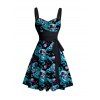 Robe D'Eté Monstre Imprimé Ceinturée Au Poitrine Col en Forme de Cœur - Bleu S | US 4