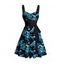 Robe D'Eté Monstre Imprimé Ceinturée Au Poitrine Col en Forme de Cœur - Bleu S | US 4