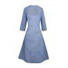 Ensemble de Cardigan Ouvert en Avant Papillon Fleur Imprimée à Manches Bouffantes et de Robe à Bretelle - Bleu profond S | US 4