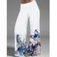 Pantalon Décontracté Long Papillon Fleur Imprimée Jambe Large à Taille Elastique - Bleu L | US 8-10