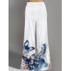 Pantalon Décontracté Long Papillon Fleur Imprimée Jambe Large à Taille Elastique - Bleu L | US 8-10