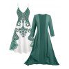 Ensemble de Costume Ouvert en Avant Cachemire Imprimé à Manches en Couleur Unie et Robe à Bretelle - Vert profond S | US 4