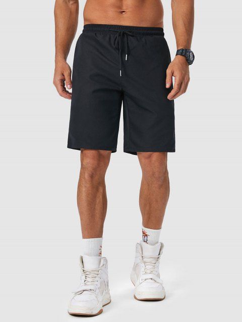 Short de Plage Décontracté en Couleur Unie Taille à Cordon