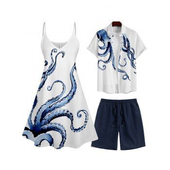 White Background Octopus Print Home Long-sleeved Two-piece Set main image 0