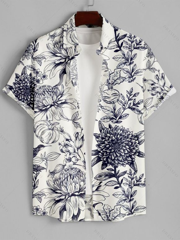 Chemise Longue Manches Retroussées à Imprimé Floral Grande Taille pour Homme - Bleu de Minuit S | US 4
