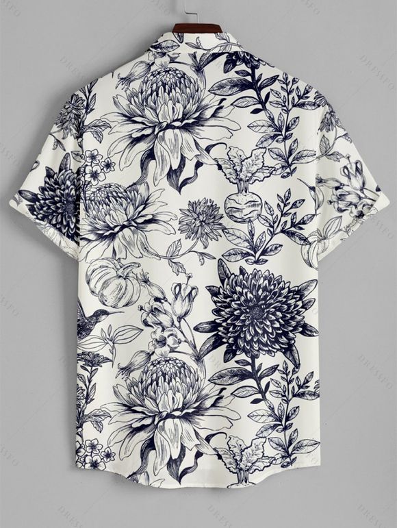 Chemise Longue Manches Retroussées à Imprimé Floral Grande Taille pour Homme - Bleu de Minuit S | US 4