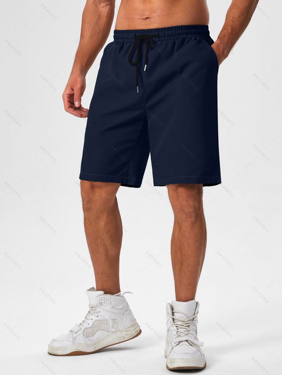 Chemise Plissée Détaillée Tournesol Imprimé en Couleur Unie à Cordon pour Homme - Bleu de Minuit S | US 4
