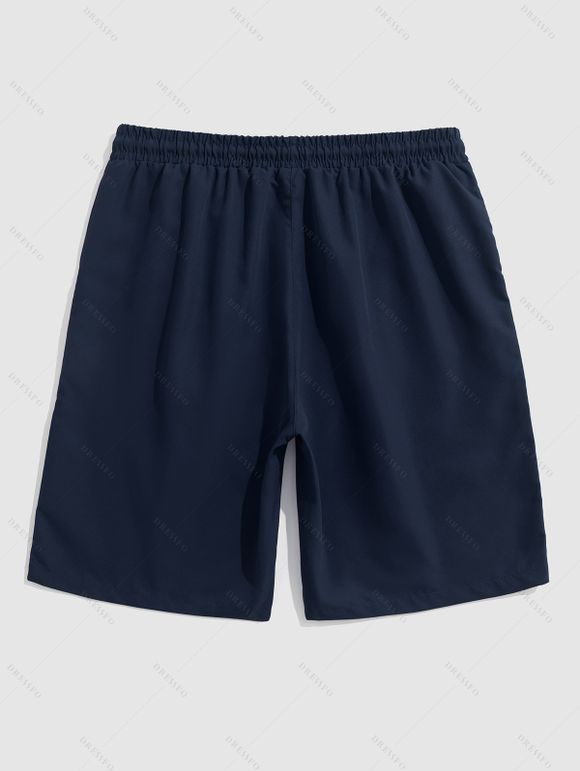 Chemise Plissée Détaillée Tournesol Imprimé en Couleur Unie à Cordon pour Homme - Bleu de Minuit S | US 4