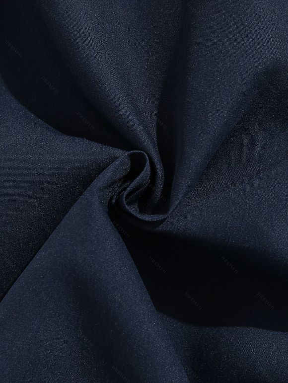 Chemise Plissée Détaillée Tournesol Imprimé en Couleur Unie à Cordon pour Homme - Bleu de Minuit S | US 4