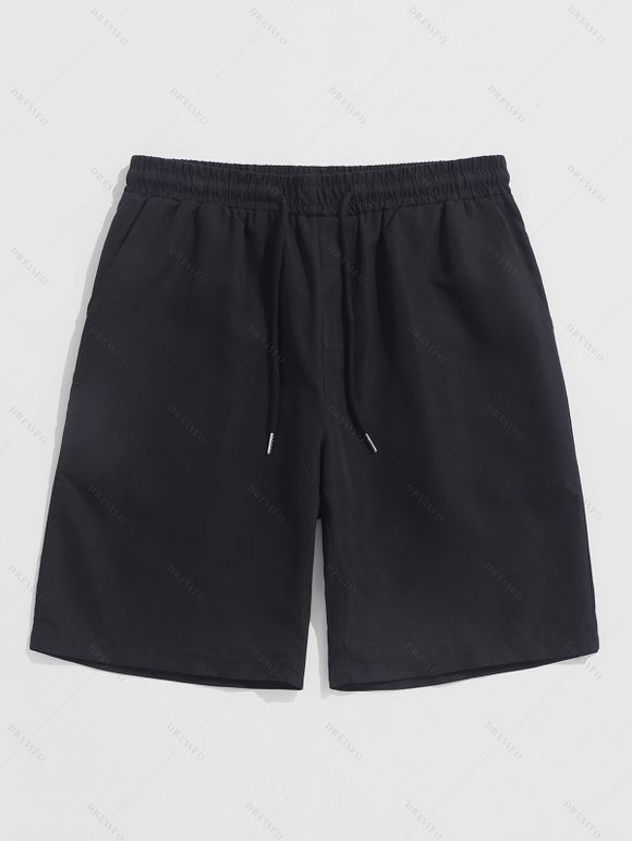 Short de Plage Décontracté en Couleur Unie Taille à Cordon - Noir S