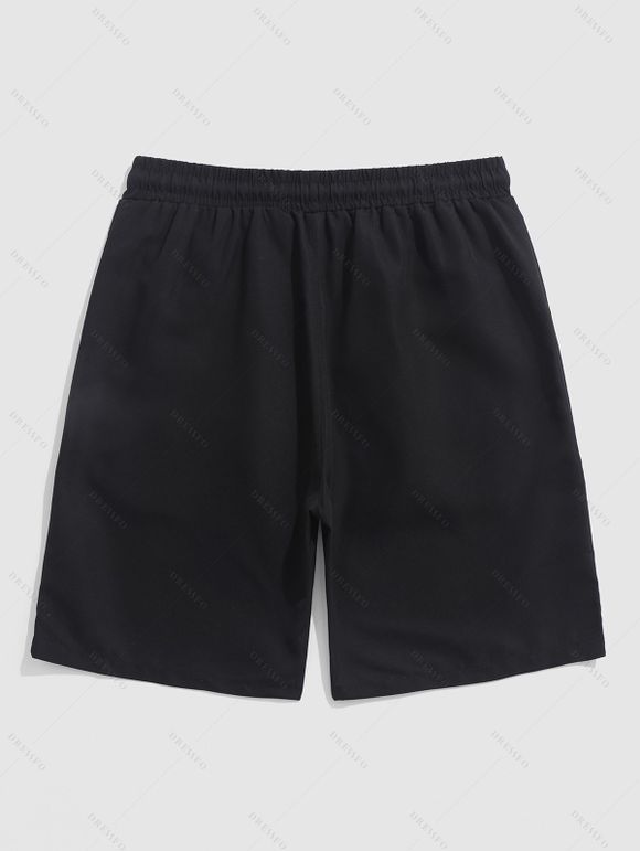 Chemise à Lacets avec Manches Roulées et Short en Couleur Unie pour Hommes - Noir S | US 4