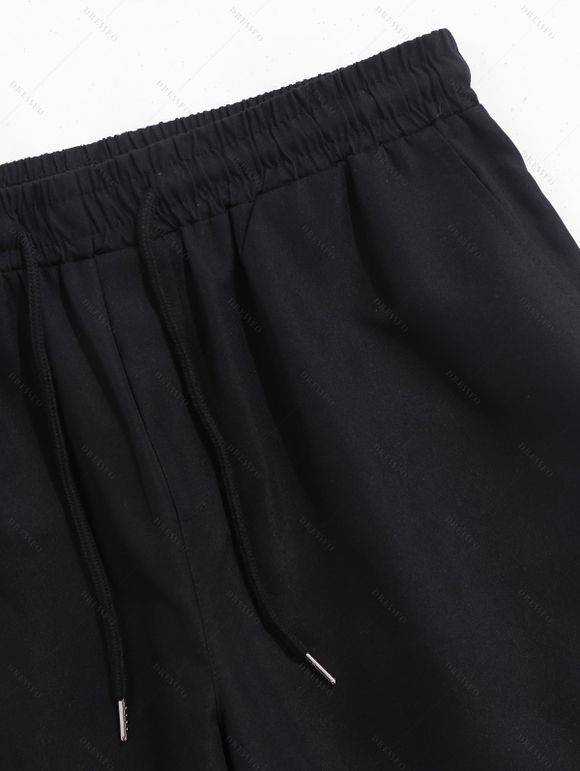 Chemise à Lacets avec Manches Roulées et Short en Couleur Unie pour Hommes - Noir S | US 4