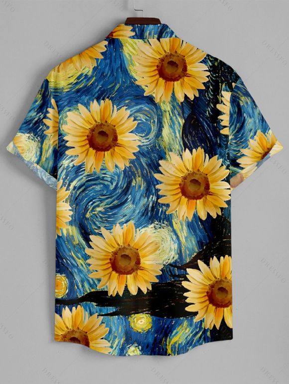 Robe Trapèze An Couleur Unie Tournesol Imprimé à Manches Roulées et Col en Forme de Cœur - Bleu de Minuit S | US 4