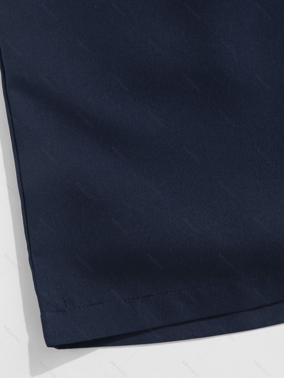 Robe Trapèze An Couleur Unie Tournesol Imprimé à Manches Roulées et Col en Forme de Cœur - Bleu de Minuit S | US 4