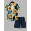 Chemise Plissée Détaillée Tournesol Imprimé en Couleur Unie à Cordon pour Homme - Bleu de Minuit S | US 4