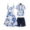 Robe Rose Imprimée en Couleur Unie à Manches Roulées et Short - Bleu S | US 4