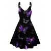 Robe à Encolure en V et Boucles D'Oreilles en Forme de Papillon Coloré Brillant - Noir S | US 4