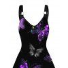 Robe à Encolure en V et Boucles D'Oreilles en Forme de Papillon Coloré Brillant - Noir S | US 4