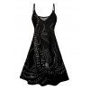 Robe Pieuvre Imprimée à Col en V et Bretelles Spaghetti à Taille Haute - Noir S | US 4