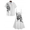 Robe Pieuvre Imprimée à Col en V et à Bretelles Spaghetti à Taille Haute - Blanc S | US 4