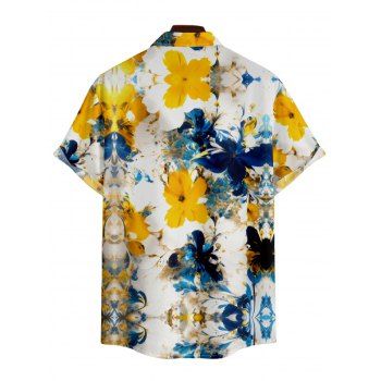 Men's Floral Print Roll Up Sleeve Shirt Button Up Short Sleeve Casual Shirt