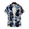 Chemise Décontractée Manches Courtes à Imprimé Crâne Fleur avec Boutons pour Hommes - Bleu profond S