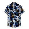 Chemise Décontractée Manches Courtes à Imprimé Crâne Fleur avec Boutons pour Hommes - Bleu profond S