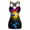 Débardeur D'Eté Croisé Motif de Papillon de Paysage en Dentelle à Volants - multicolor A XL | US 12