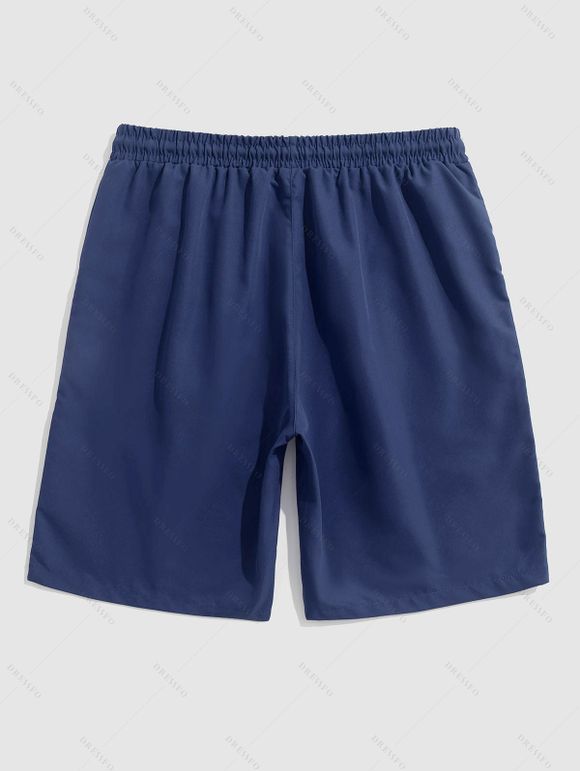 Short de Plage Décontracté en Couleur Unie Taille à Cordon - Bleu de Minuit M