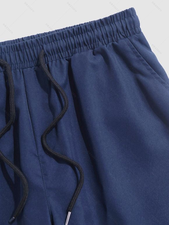 Short de Plage Décontracté en Couleur Unie Taille à Cordon - Bleu de Minuit M