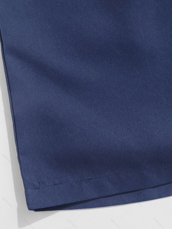 Short de Plage Décontracté en Couleur Unie Taille à Cordon - Bleu de Minuit M