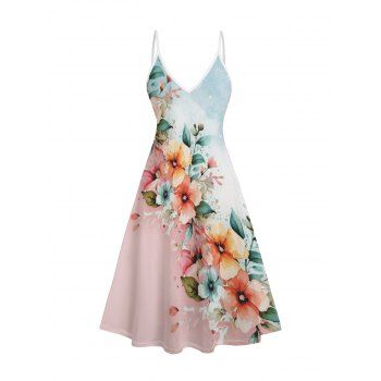 Sheer Solid Open Front Chiffon Bracelet Sleeve Cardigan and Beautiful Floral Butterfly Print Cami Dress Suit