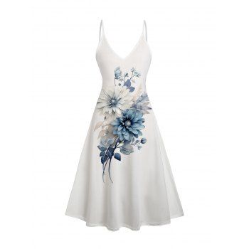 Sheer Solid Open Front Chiffon Bracelet Sleeve Cardigan and Big Floral Print Cami Dress Suit