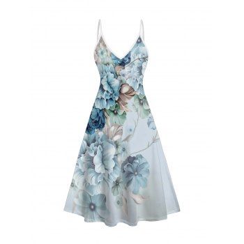 Sheer Solid Open Front Chiffon Bracelet Sleeve Cardigan and Big Floral Print Cami Dress Suit