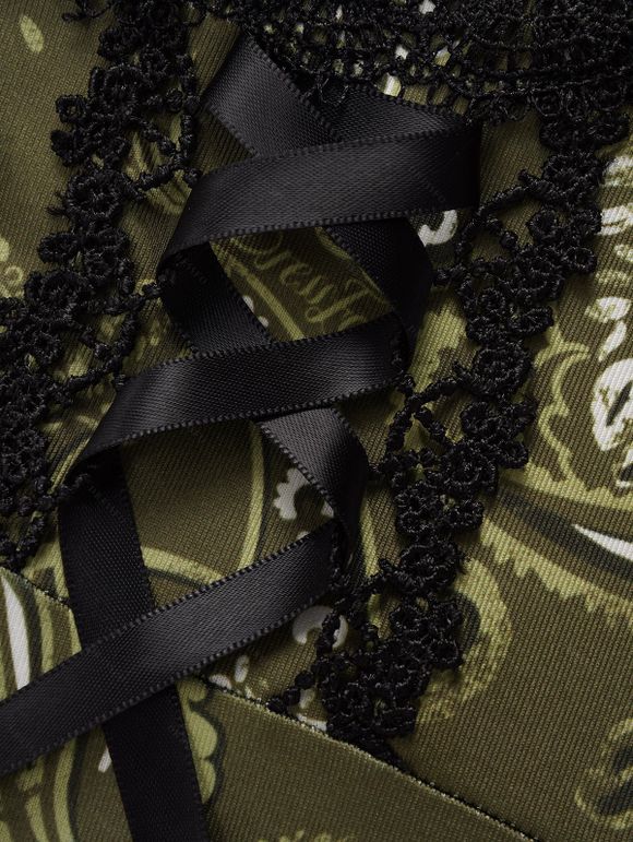 Robe à Bretelles à Imprimé Chat à Lacets - Vert profond S | US 4