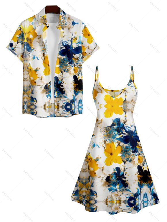 Robe Boutonnée à Imprimé Floral à Bretelles Spaghetti et Manches Courtes - Blanc S | US 4