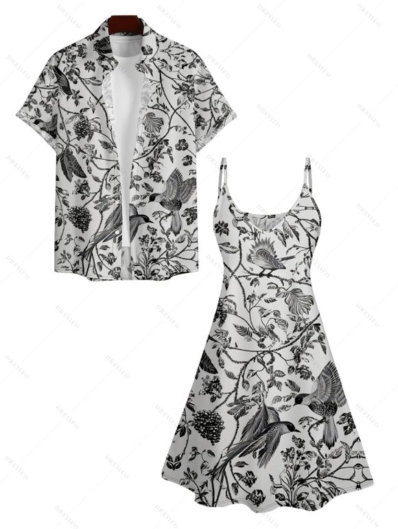 Robe Boutonnée à Imprimé Floral à Bretelles Spaghetti et Manches Courtes - Noir S | US 4