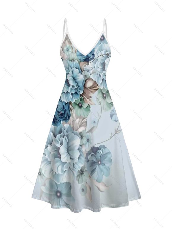 Ensemble Cardigan Ouvert à Manches Longues et Robe à Motif Floral en Mousseline - Vert profond M | US 6