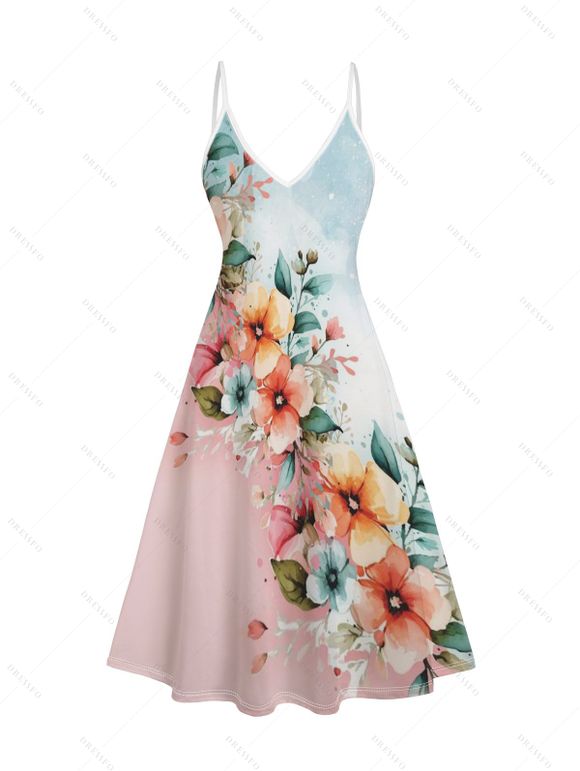 Combinaison Ouverte en Avant Papillon de Couleur Unie à Manches Bouffantes et Robe à Bretelle - Rose clair XXL | US 14