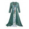 Ensemble cardigan transparent uni en mousseline de soie ouverte sur le devant à manches courtes et robe camisole à gros imprimé floral - Vert profond XXXXL | US 18