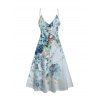 Ensemble cardigan transparent uni en mousseline de soie ouverte sur le devant à manches courtes et robe camisole à gros imprimé floral - Vert profond XXXXL | US 18