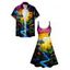 Robe à Col en V et à Bretelles Spaghetti avec Manches Retroussées et Imprimé Paysage Coloré - multicolor A S | US 4