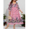 Robe D'Eté Fleurie Imprimé à Demi-Bouton Manches Evasées Grande Taille à Col V - Rose clair 4XL | US 22