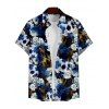 Robe Plissée Contrastante Imprimé Crâne Floral à Col en Coeur et Manches Retroussées - Bleu profond S | US 4